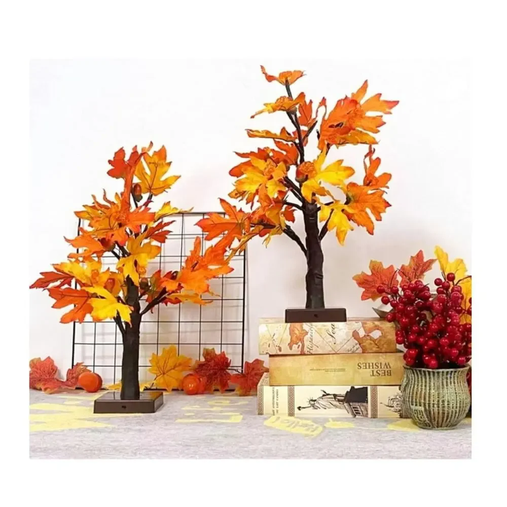 2 Pack Fall Maple Tree with 48 LEDs Battery Operated Light Up